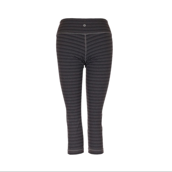 Lululemon Wunder Under Crop II Leggings Stripe Deep Coal Gray Luon 4 Yoga Pants - Picture 2 of 8